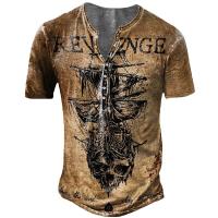 Vintage Button V-neck Navigation T Shirt Short Sleeve Gothic Henley Shirt For Men Oversized Tops Tee Shirt Men Punk Streetwear