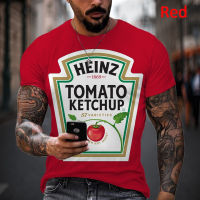 Summer Fashion Mens Casual T-Shirt 3D Printing Heinz Ketchup Creative Logo Crew Neck Funny Short Sleeve Tops