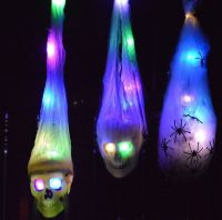 โคมไฟ หัวกะโหลก + ใยแมงมุม โคมไฟฮาโลวีน ไฟ ฮาโลวีน Hanging LED Skull in Cocoon with Fake Spider Halloween Light Lights Decorations Decoration Prop