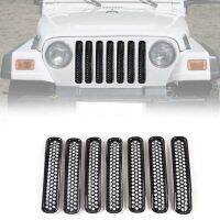 Honeycomb Mesh Front Grill Inserts Kit Replacement Parts Accessories for 1997-2006 Jeep Wrangler TJ &amp; Unlimited (7PCS)