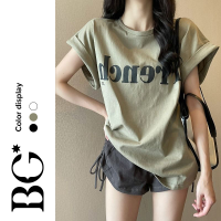 BG World 2023 ฤดูร้อนใหม่สไตล์หลวมเสื้อยืดแขนสั้นผู้หญิง นักศึกษา เสื้อยืด oversize BGW063