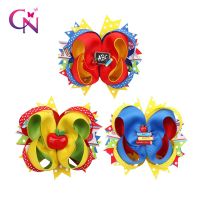 CN 1PC Back To School Hair Bows For Girls Handmade Pencil Print Dot Layered Ribbons Hair Clips Students Hair Accessories