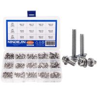 NINDEJIN 320 pcs M2 M3 M4 สกรูฟิลลิปสกรูหัวกระทะ Bolt และ Nut เครื่องซักผ้าสกรูชุดสกรูสแตนเลส