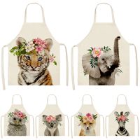 Flower Cute Animal Pattern Cotton Linen Aprons 68x55cm Home Cleaning Cooking Kitchen Apron Cook Wear Adult Bibs Pinafore Mandil