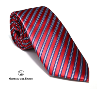 Giorgio Del Sarto Necktie Red with Blue Stripe Fabric Texture เนคไทสีแดงมีเท็กเจอร์