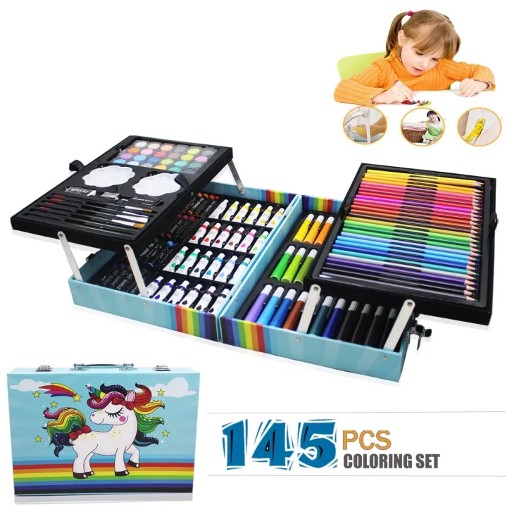 JR Enterprises Unicorn Art Drawing and Painting Set with  Aluminum Box for Kids (145Piece) - 145PCS ART SET