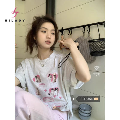 HILADY เสื้อยืดแขนแขนสั้นคอกลมแฟชั่นพิมพ์ลายน่ารักสำหรับผู้หญิง,เสื้ออเนกประสงค์สไตล์เกาหลีใหม่สำหรับฤดูร้อน