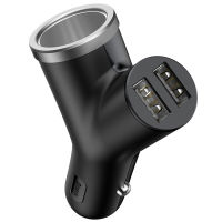 Baseus 3-in-1 Dual USB Car Charger for iPhone X Xs XR Xiaomi 3.4A Fast USB Car Phone Charger with Extended Power Supply Port