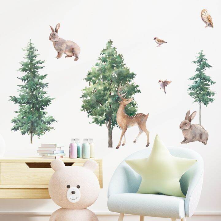 24-home-accessories-การ์ตูนป่ากวางกระต่ายนกสติ๊กเกอร์ติดผนังห้องเด็กห้องนอนตกแต่งผนังตกแต่งบ้านไวนิลนอร์ดิกสัตว์ต้นไม้-d-ecals