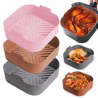 【YF】 Airfryer Silicone Basket Square Tray for Easy Clean Dish Liner Pizza Plate Grill Pan Mat Air Fryer Accessories