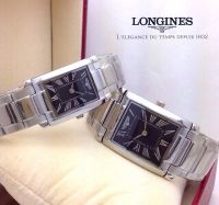 นาฬิกาข้อมือ แฟชั่น แบรนด์ สายเลส สีเงิน หน้าปัด สีดำ (Longines)