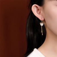 Uglyless Gold Long Chains Tassels Ethnic Earrings for Women Heart-shape Jade Deer Earrings 925 Silver Elk Animals Jewelry Gold