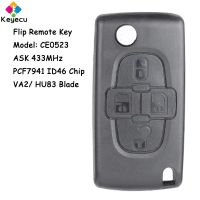 KEYECU Flip Remote Car Key With 4 Buttons ASK 433MHz ID46 PCF7941A Chip for Peugeot 1007 for Citroen C8 Fob Model CE0523 CE 0523