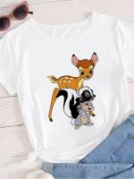 น่ารักฤดูร้อนผู้หญิง Bambi และ Friends Thumper ดอกไม้การ์ตูนกราฟิก T เสื้อใหม่ Disney ตลกง่ายนุ่มสบายเสื้อยืดนุ่มสบาย S-5XL