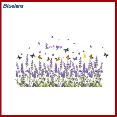 Bluelans®สติ๊กเกอร์ติดผนังบ้านตกแต่งผนัง,ลายดอกไม้ลาเวนเดอร์ผีเสื้อสวย