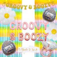 Sursursurprise Groovy Bachelorette Party Decorations-แบนเนอร์ Groovy และ Boozy,ม่านขอบสายรุ้ง,ลูกโป่งดิสโก้บอล,ลูกโป่งเพชร,เจ้าสาวที่จะเป็น Sash,ดอกไม้ Groovy ตกแต่งห้องอาบน้ำเจ้าสาว