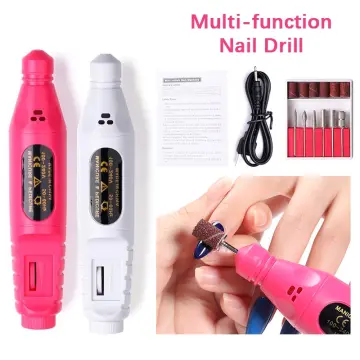 Fushia Pink USB Electric Nail Drills Kit Remove Polish Manicure Pedicure  6pcs Nail File Sanding Bands Machine Nail Art Pen