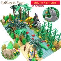 Rainforests Model City Bush Flower Grass Tree with Animals Base Plate DIY MOC Parts Compatible Friends Building Blocks