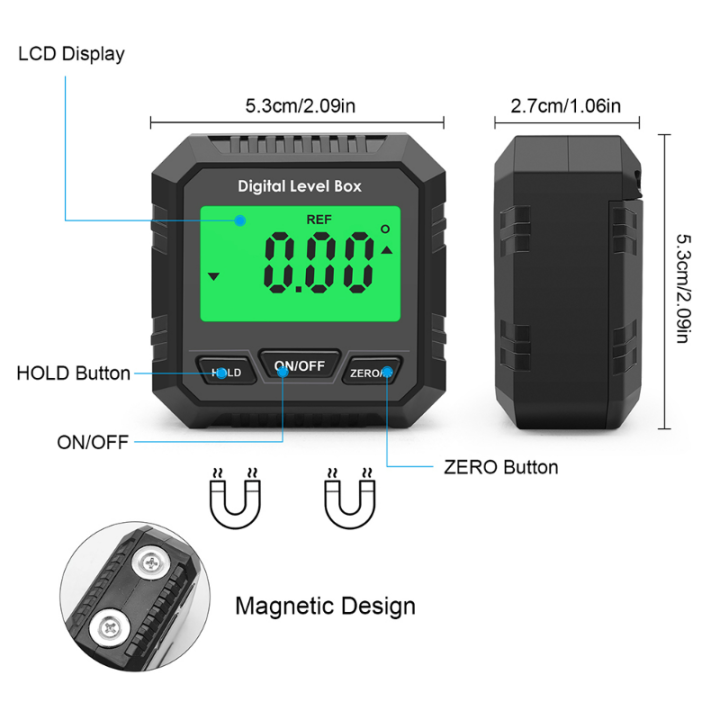 90องศาระดับดิจิตอลกล่องไม้โปรแทรกเตอร์มุม-finder-เอียงวัด-inclinometer-ที่มีแม่เหล็กตามแสงไฟ