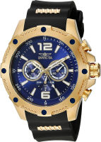 Invicta Mens I-Force 50mm Gold Tone Stainless Steel Chronograph Quartz Watch Black Silicone Band, Gold (Model: 19659)