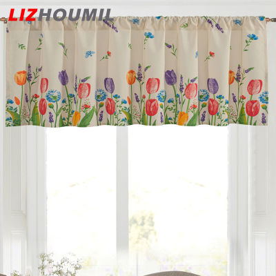LIZHOUMIL Tulip ผ้าม่านพิมพ์ลายผ้าม่านแบบสั้น3ขนาดกันฝุ่นเป็นมิตรกับผิวม่านห้องน้ำฝ้ายลินิน