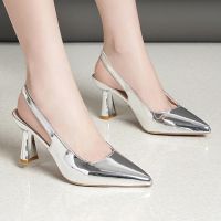 2023 New Sandals Women Mules Pointed Toe Shoes Female Wedding Shoes Sliver Outdoor Thin Heels Slides Ladies Sandalias De Mujer