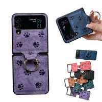 Ring Holder PU Leather Funda Case for Samsung Galaxy Z Flip 3 4 Cat Paw Shockproof Protetcion Phone Case Cover ZFlip3 ZFlip4