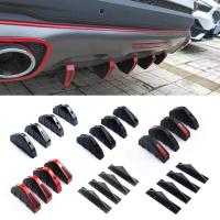 【CW】4pcs Universal Carbon Fiber Car Modified Rear Bumper Diffuser Spoiler Black＆Red ABS Rear Bumper Lip Diffuser Anti-collision