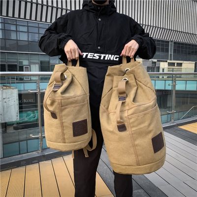 ：“{—— Sport Large Capacity Travel Backpacks Male Luggage Canvas Bucket Shoulder Bag Man Hiking Duffle Bags Men Rucksack Outdoor