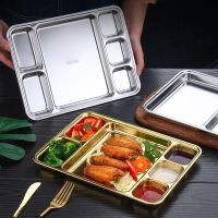 Gold Compartment Dining Plate For Food Serving Trays Stainless Steel Divided Dishes Kitchen Tableware Organization Container Baking Trays  Pans