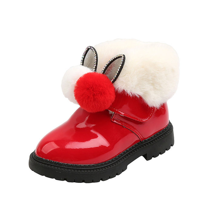baby-toddler-girls-red-princess-snow-boots-children-winter-plush-thick-fashion-lace-bling-rabbit-ear-bowknot-ankle-boots-outdoor