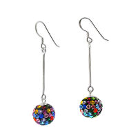 Silver thai Silver Earrings - Tiny Multi Color Crystal Ball Hook Earrings เครื่องประดับต่างหูตะขอลูกบอลคริสตัลหลากสี