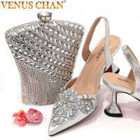 Venus Chan 2023แฟชั่นใหม่ที่เรียบง่ายและหลากหลายเงินแหลมนิ้วเท้ารองเท้าส้นสูงที่สะดวกสบายในการสวมใส่พรรคสุภาพสตรีรองเท้าและกระเป๋า ~