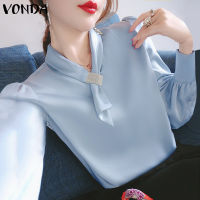 (จัดส่งฟรี)Fancystyle VONDA เสื้อผู้หญิงคอวีแนวธุรกิจใส่สบายเสื้อแขนพองเดินทางเสื้อจับจีบ