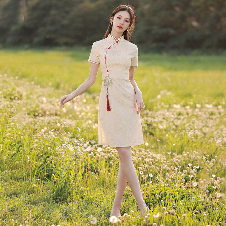 cheongsam-2022ปรับปรุงชุดน้ำชาหญิงสาวอารมณ์ระดับไฮเอนด์ขนาดเล็ก-aodai-suya-lace