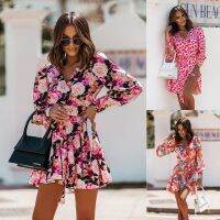 [COD] Cross-border 2022 summer eBay and the States new long-sleeved lapel print waist dress women