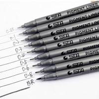 STA Pigment Liner ปากกามาร์กเกอร์หมึกไมครอน0.1 0.2 0.3 0.4 0.5 0.6ปากกาสำหรับร่างภาพปลายแปรง0.8สีดำ SADGGFHH