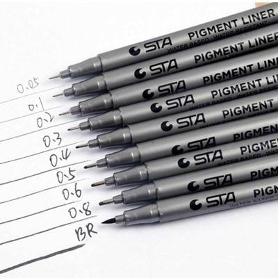 STA Pigment Liner ปากกามาร์คเกอร์หมึก Pigma Micron 0.05 0.1 0.2 0.3 0.4 0.5 0.6 0.8 ปลายพู่กัน ปากกาสเก็ตช์ Fineliner สีดำ-zptcm3861