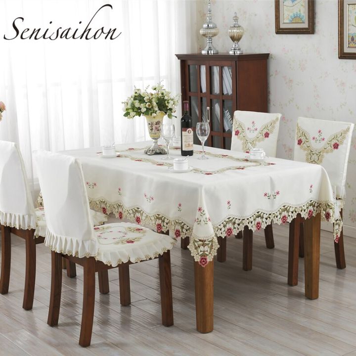 ผ้าปูโต๊ะปักลายยุโรปผ้าปูโต๊ะลูกไม้ฉลุทำด้วยมือผ้าโต๊ะทานอาหารปักดอกกุหลาบสีชมพูสำหรับบ้านห้องครัว