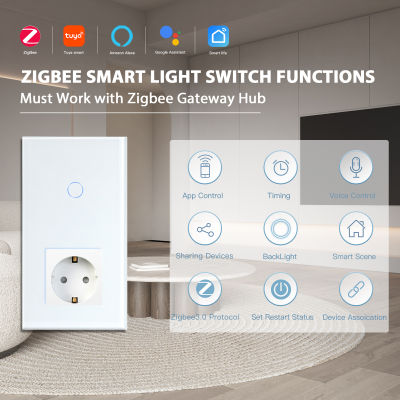 BSEED Zigbee Touch Switches 123Gang 1Way ไร้สาย Wifi Wall Switch สมาร์ท Alexa พร้อม EU มาตรฐาน Power Socket Outlet