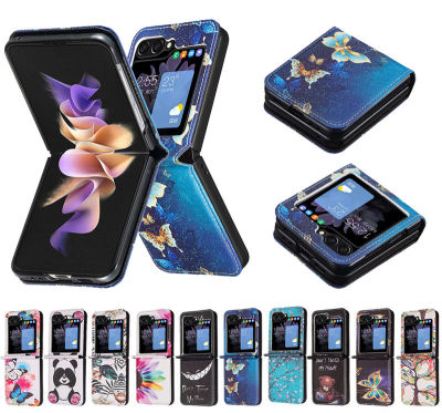 เคสสำหรับ Samsung Galaxy Z Flip 5เคสฝาหลังแบบบางพิเศษน่ารักหนังเทียมเพ้นท์สีแบบฝาพับได้ Z 4 3 Flip5 5G เคสใส่โทรศัพท์ป้องกัน