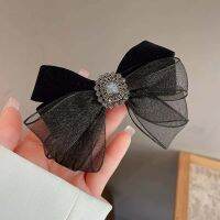 2022 New Fashion Black Mesh Bow Hairpin Ladies Retro Simple Back Head Rhinestone Spring Clip Side Clip Hair Accessories