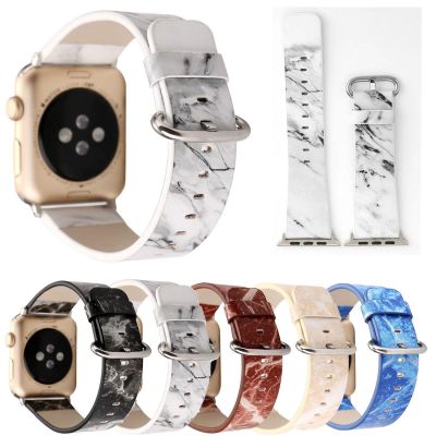☾✵ สายรัดข้อมือหนัง PU ลายหินอ่อนสำหรับ Apple Watch Series 5 4 3 2 1 สายเข็มขัดสำหรับ iWatch 38 40 มม. 42 44 มม. สร้อยข้อมือ