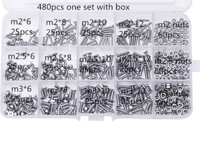 ISO1064 DIN7991 M2.5 M2 480ชิ้น/เซ็ตชุดสกรูคละแบบเครื่องสกรูฝาปิดซ็อกเก็ตหัว10.9แบบ Countersunk เกรดสีดำ