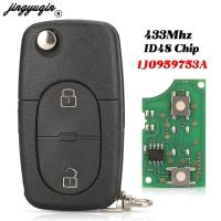 1J0959753A Jingyuqin ชิป ID48กุญแจรถยนต์รีโมทพลิก433Mhz สำหรับ VW Volkswagen Golf 4 Passat MK4ที่นั่งพอดีกับ Skoda Fob HU66เบลด