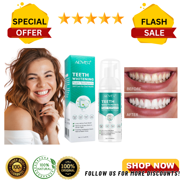 ALIVER Teeth Whitening Mousse Toothpaste 60ml| Effective Remove Tooth ...