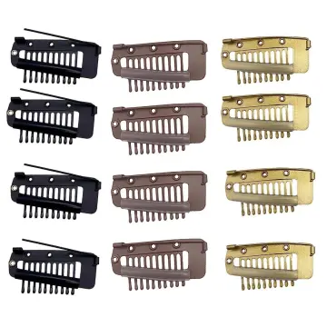 10/100 Toupee wig clips snap clips w/ rubber back hair extension black 8  teeth