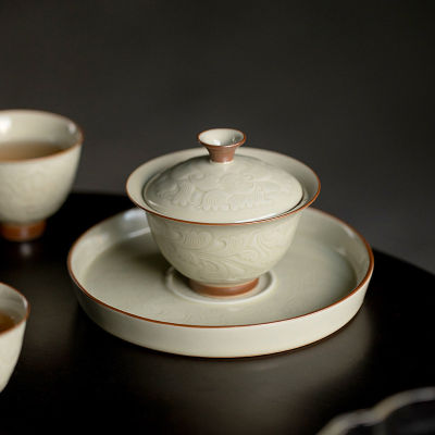 Ding Yao สีเหลืองเซรามิคเปิด Gaiwan สำหรับชา Tureen Teaware ถ้วยชาจีนชาม Chawan ชา Ceramony ชุด Lily Deng S Store