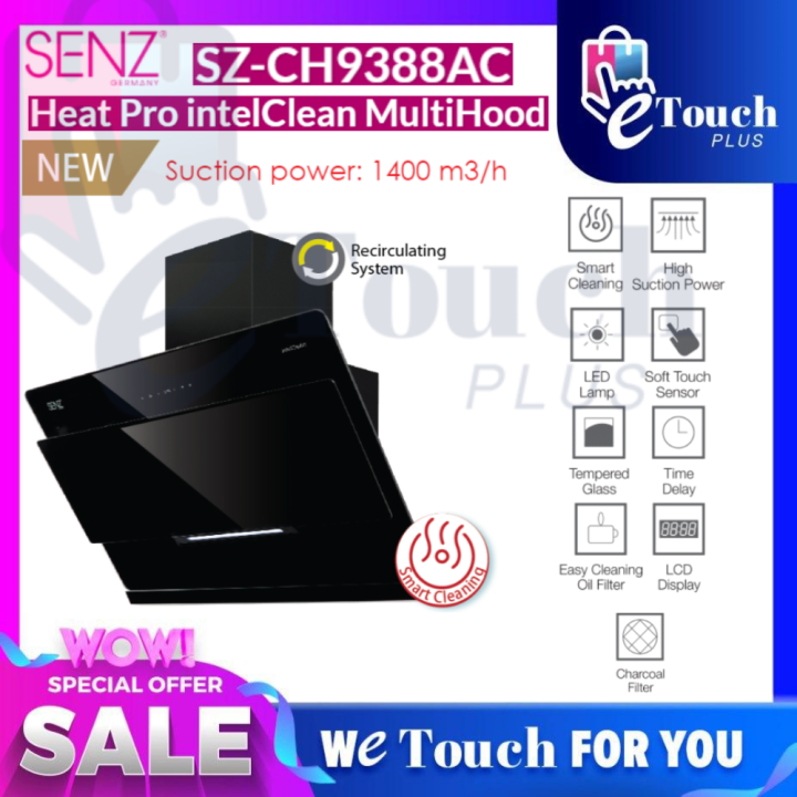 [ Free Shipping ] SENZ 1400m3/h Chimney Cooker Hood HeatPro IntelClean