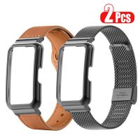 For Huawei Band 8 7 Metal Strap Case Protector Leather Bracelets For Huawei Band 6 Pro Belt Honor Band 7 6 Watchband Shell Cover Cases Cases